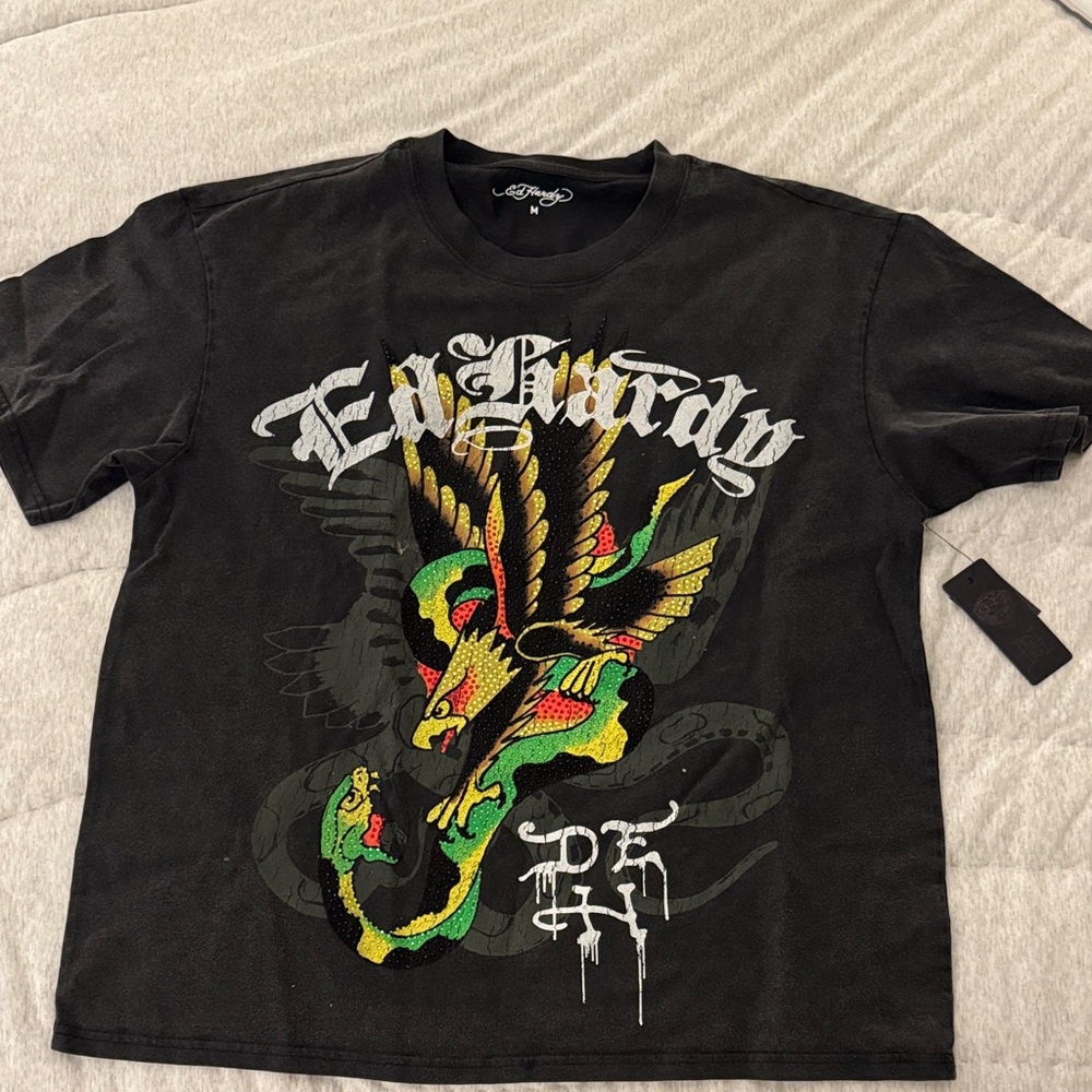Ed Hardy Black Tee with Colorful Graphic